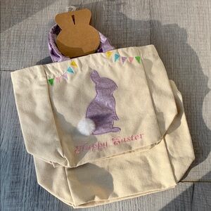 Easter Bunny Canvas Tote Bag - Cream and Pink